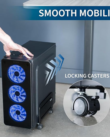 VIVO Computer Mid-Tower Case, CPU Steel Rolling Stand, Adjustable Mobile Cart Holder with Locking Caster Wheels, Black, CART-PC01