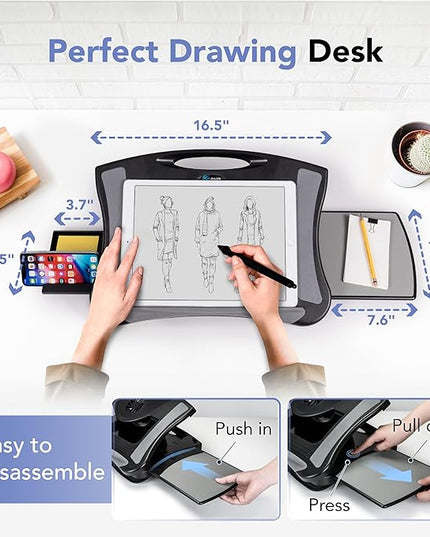 EHO Portable Lap Desk with Cushion, Detachable Mouse Pad Tray and Phone Holder, Adjustable Laptop Stand with 5 Angles, for Home, Office, Sofa, Bed