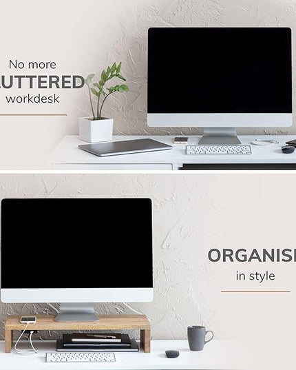 Anji Mountain Wooden Monitor Stand - Elegant Monitor Riser, Perfect Monitor Stand for Desk Organization, Durable Wood Construction monitor stands, Enhances Ergonomics and Workspace Efficiency,Natural