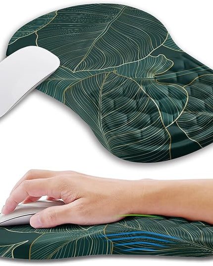 Ergonomic Mouse Pad Wrist Support with Memory Foam Massage Bulge, Carpal Tunnel Pain Relief Mousepad Wrist Rest for Mouse(12x8 inch, Leaves)