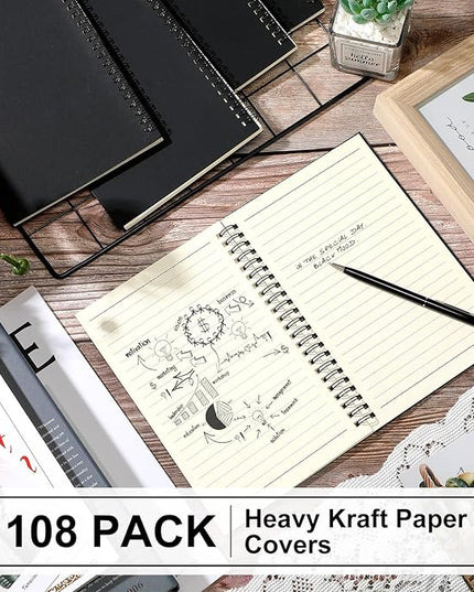 Yahenda Spiral Notebook Bulk A5 Journal Lined 8.3'' x 5.5'' Writing Composition Paper Small Notepad Subject Notebook for Students Office Business Back to School Supplies(Black,108 Pcs)