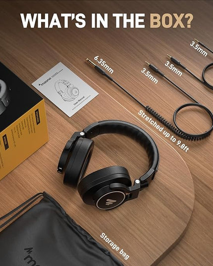 MAONO Studio Monitor Mixing DJ Headphones, 50mm Driver Professional Over Ear Wired Headset with 3.5mm to 6.35mm Jack for Guitar AMP, Piano, Music Production, Keyboard, Recording, Podcast, MH700 Black