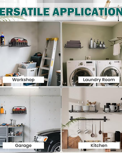 EVERHANGER Garage Wall Shelves 12x18 Inch, Wall Mounted Storage Shelf, Metal Shelf Rack, Heavy-Duty Shelf Organizer 2 Pack, Black