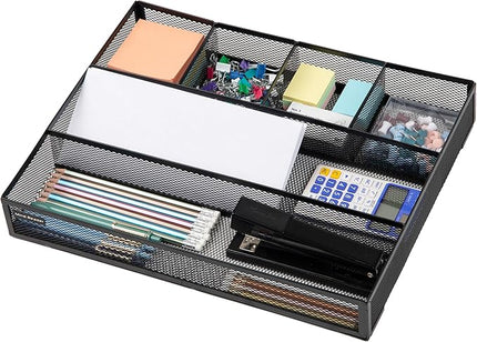 Mind Reader Drawer Organizer, Desk Org, Utensil Organizer, Office, Kitchen, Metal Mesh, Set of 2, Black