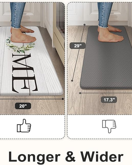KIMODE Anti Fatigue Kitchen Mat for Floor 20"x32", Farmhouse Kitchen Rug, Cushioned Non Slip Kitchen Mats for Floor, Comfort Farmhouse Kitchen Floor Mat for Sink Laundry Desk White
