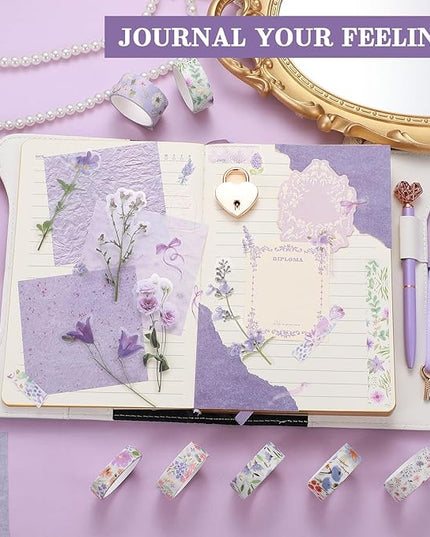 Janlaugh DIY Journal Diary with Lock Set Scrapbook Kit Stationary Diary Supplies Art Crafts Kit for Birthday Holidays Ideal Gifts for Women Teen Girls(Purple,Bright)