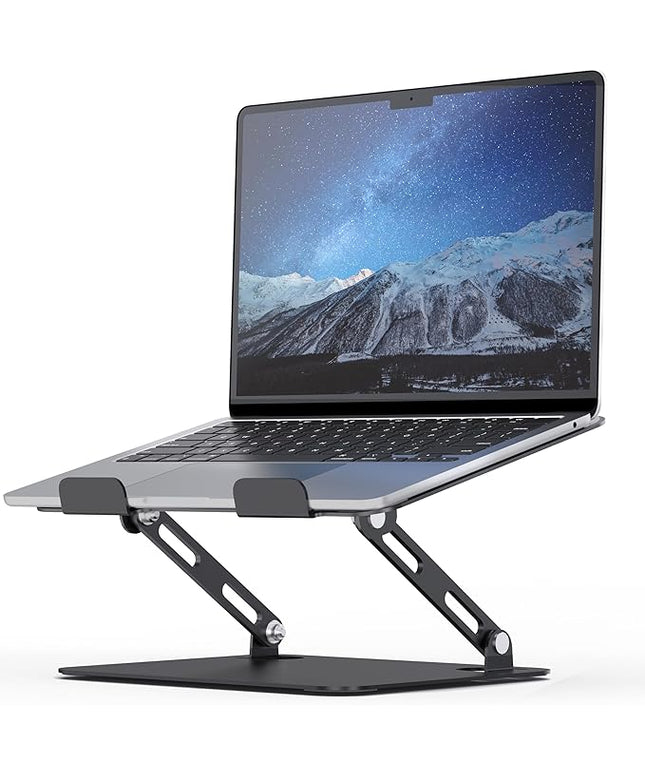 SOUNDANCE Laptop Stand for Desk with Stable Heavy Base, Adjustable Height Multi-Angle, Ergonomic Metal Riser Holder, Foldable Mount Elevator, Compatible with 10 to 15.6 Inches PC Computer, Black