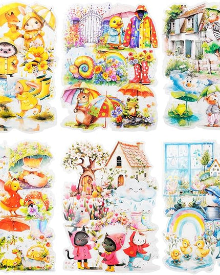 AuriicLeaf Rain Shelter Animals PET Stickers – 90PCS Whimsical Stickers with Watercolor Animal Designs for Scrapbook, Journal, DIY Crafts, Waterproof
