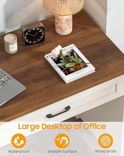 Vabches Farmhouse 47" Executive Desk with File Drawer, Workstation for Home Office, Study, Writing,Wood Computer Desk with 3 Storage Drawers. Writing.
