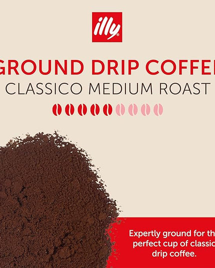illy Ground Drip Coffee, Classico Medium Roast, 100% Arabica, Premium Italian Coffee, Pre-Ground for Drip Brewers, 8.8 oz, 6 Pack
