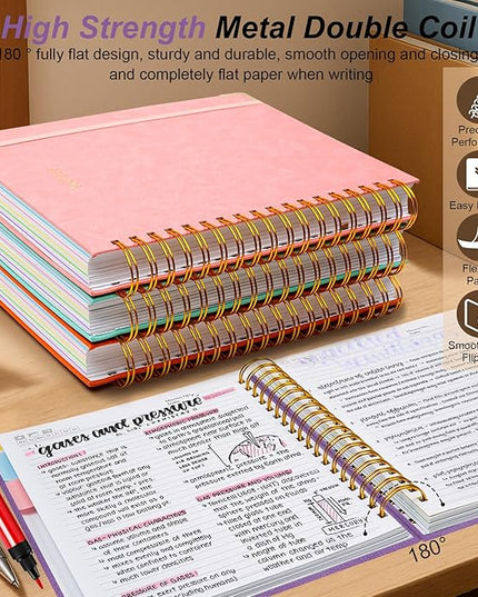 Hardcover Spiral Notebook 8"x10" Journal Notebook with Tabs and Removable Dividers 300 Pages 5 Subject Notebook College Ruled, Faux Leather Spiral Bound Notebook for Women School Work (Purple)