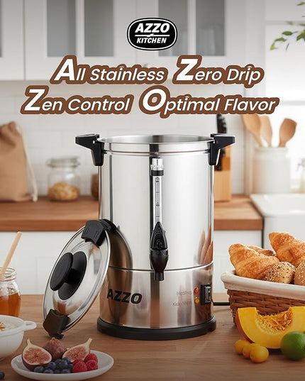 Commercial Coffee Maker 40-Cup Large Coffee Urn with Percolator Coffee Pot Electric 6L Stainless Steel Fast Brew Hot Water Dispenser for Tea Catering Events Home Office Easy Cleaning