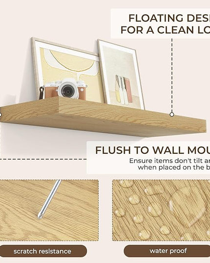 RICHFOCUS 36Inch Floating Shelves for Wall 2 Pack Shelves for Bedroom|Kitchen|Bathroom Wall Mounted Rustic Wood Floating Shelf with Invisible Brackets for Books|Storage|Decor, Oak