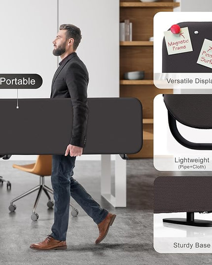 DECOLAB Desk Divider, Portable Desktop Privacy Panels Partition for Study, Home Office, Workplace, Students, Free Standing, Anti-Scratch, 48"x18", Iron