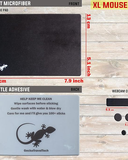 Mouse Pad Adhesive Bottom - Peel and Sticks to Any Surface - Travel Large Size - Portable (XL - Black)