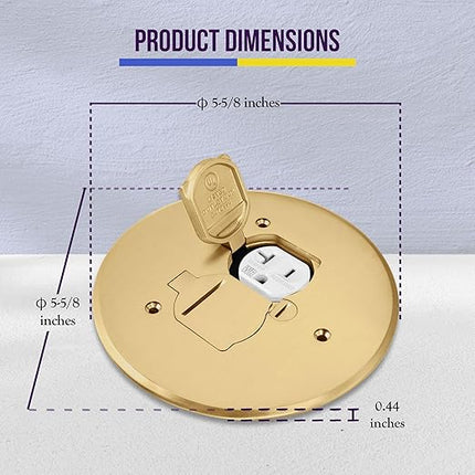 ENERLITES Dual Flip Lid Floor Box Cover, 5.625" Diameter, 20A Tamper-Weather Resistant Receptacle Outlet, Watertight Gaskets, 975517-C, UL Listed, Brass, 1 Gang