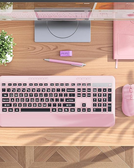 Wireless Keyboard and Mouse Set with Quiet Keys, 2.4G Full Size Ergonomic Keyboard with Wrist Rest, Protective Covers, Soft Touch Silent Design for Windows, Computer, PC and Laptop