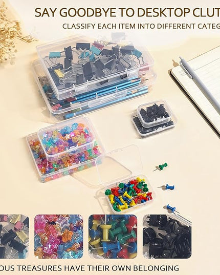 Clear Plastic Storage Containers, Mini Rectangular Organizer Boxes with Hinged Lids, 36 Pack Mixed Sizes, for Beads, Jewelry, Art Craft