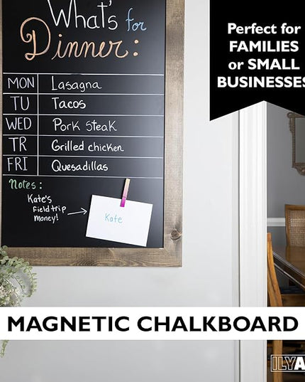Ilyapa Extra Large Black Magnet Board for Wall - 58 x 25 Inch Wood Wall Hanging Menu for Restaurant, Food Truck, Kitchen or First Day, Barnwood Color