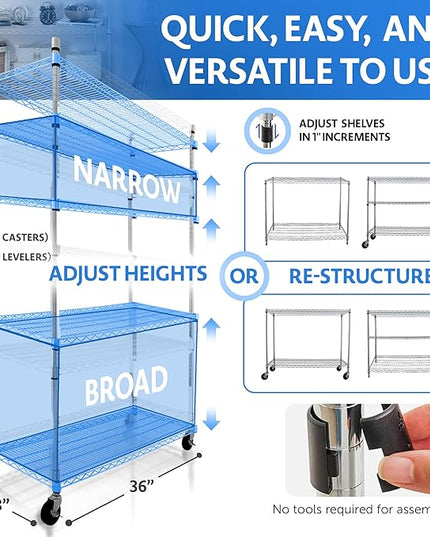 4000 LBS Heavy Duty Metal Shelving Unit – 36x18x76 NSF 5-Tier Wire Rack with Wheels, Adjustable Garage Storage Shelves, Chrome Wire Shelving for Kitchen, Warehouse, Bakers Rack – Crescent