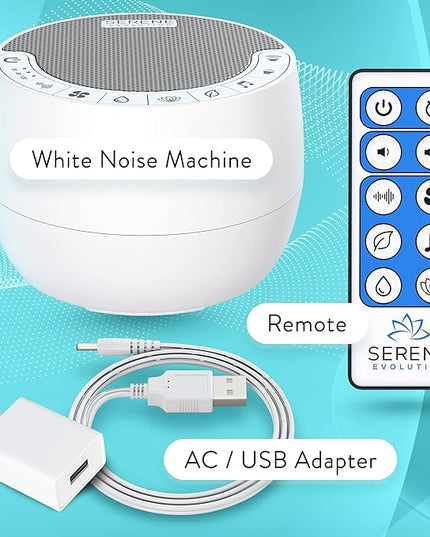 Serene Evolution White Noise Sound Machine with Remote Control - 70 Sound Options for Sleeping Adults and Babies - White Noise Machine for Office Privacy, Noise Canceling with Ocean and Rain Sounds