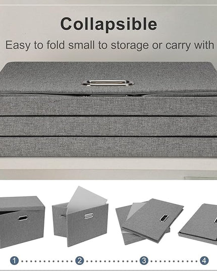 Large 17" 36 Quart Collapsible Stackable Storage Bins with Lids, 5 Packs Gray Foldable Fabric Closet Storage Boxes with Lids, Heavy-duty Linen Cube Baskets(17 x 12 x 11)