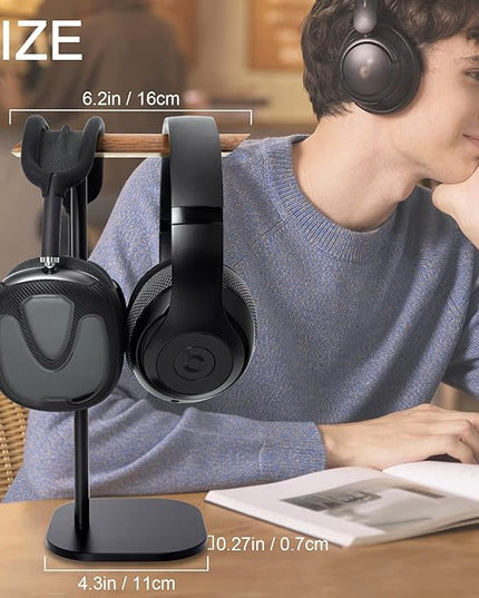 Gvoears Upgraded Headphone Stand, Walnut Wood Headphone Stands Headset Holder for Desk, Support Dual Headsets Suspension, Aluminum Alloy Support Rod Hanger, Dual Headphones Stand with Great Stablity