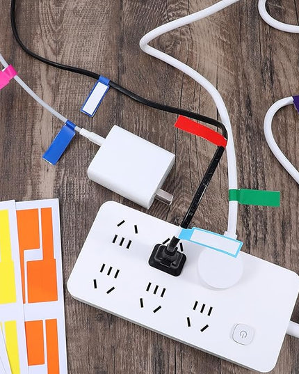 600 Pcs Cord Labels Tags, Color Coded P-Type Cable Labels Tags with Wrap-Around Design, Durable Cable Tag Label for Network Ethernet Audio Wire Organization and Identification