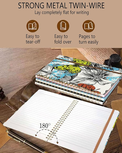 Spiral Journal Notebook, A5 Cute Notebooks for Women Men, College Ruled Hardcover Notebook for Work & Note Taking, 60 Pages Double-Wire Journals for Writing, Beautiful Butterfly