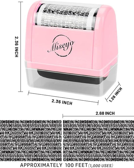Miseyo Wide Identity Theft Protection Roller Stamp Set - Pink (3 Refill Ink Included)
