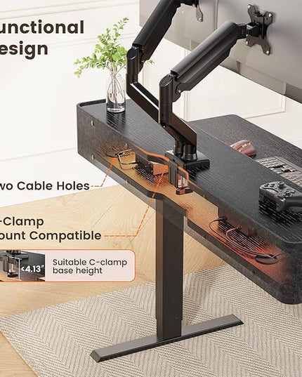 ErGear Standing Desk with LED Strip, 48″ x24″ Electric Height Adjustable RGB Gaming Desk with Shelf, Sit Stand Desk with Dual Cable Holes, C-Clamp Mount Compatible, 4 Preset Heights, Black