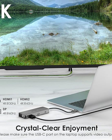 WAVLINK USB C Docking Station Dual Monitor for Laptop Dell/Lenovo/HP/XPS, USB-C Hub Multiport Adapter Dongle Dock with 2 HDMI, DisplayPort, Ethernet Hub, 87W Power Delivery, SD Card Reader, Audio