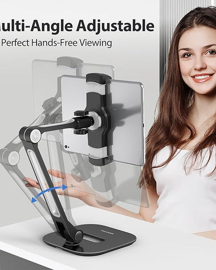 AboveTEK Tablet Stand, Multi-Angle Adjustable iPad Stand Holder, 360° Swivel Tablets Stand Aluminum Desk Mount Fits 4”-11"(Diagonal) iPad/mini/Air/Pro for Business Kiosk Office – Black