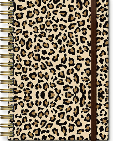 Spiral Journal Notebook, A5 Cute Notebooks for Women Men, College Ruled Hardcover Notebook for Work & Note Taking, 60 Pages Double-Wire Journals for Writing (Brown Leopard)