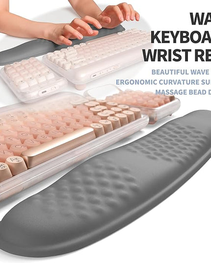 2-in-1 Ergonomic Set, Wave Keyboard Wrist Rest and Massage Slope Mouse Pad Wrist Support, Rebound Memory Foam for Relieve Carpal Tunnel Syndrome and Wrist Pain (Dark Grey)