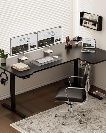 71" Reversible L-Shaped Electric Standing Desk Adjustable Height Gaming Stand Up Corner Desk Sit Stand Home Office Computer Desk with Splice Board, Black