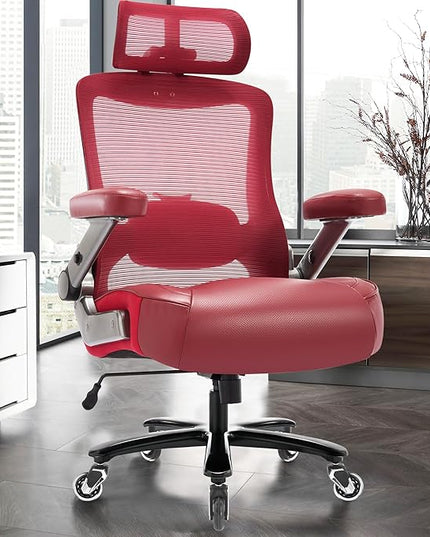 Big and Tall Office Chair 600lbs with 3D Flip Arms, Heavy Duty Large Executive Computer Desk Chair Ergonomic Mesh High Back Plus Size Chair for Adults