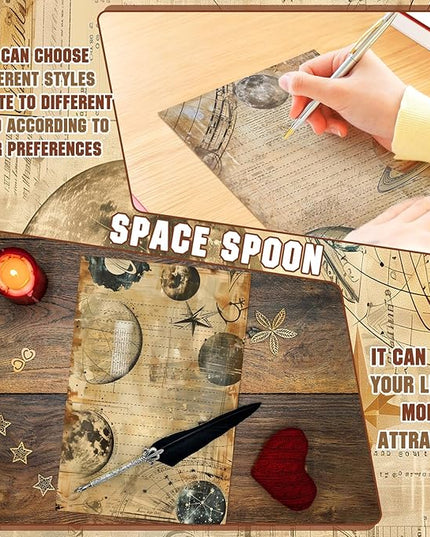 TaoBary 160 Pcs Stationery Paper Set 50 Double Sided Stationery Papers with 50 Matching Envelopes and 60 Round Dot Sticker, 10 Design(Space Spoon,5.5 x 8.25 Inch)