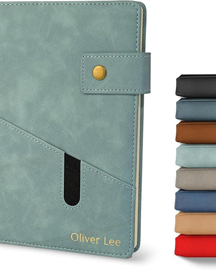 Promot Personalized Notebook - A5 Lined Leather Bound Journal for Writing Women Men - Hardcover Executive Notebook, Daily Journal, Travel Diary, Gift Idea, Custom Embossed Text with Gold Metallic Foil
