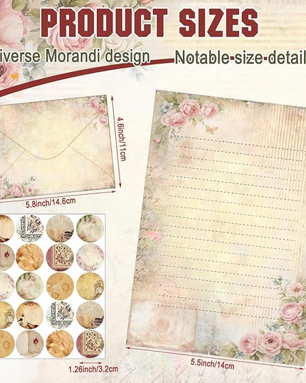 TaoBary 160 Pcs Stationery Paper Set 50 Double Sided Stationery Papers with 50 Matching Envelopes and 60 Round Dot Sticker, 10 Design(Lace Edged Scrapbook,5.5 x 8.25 Inch)