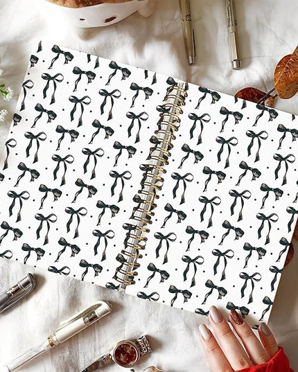 LIANGW Coquette Black Bow Notebook Journal for Teen Girls & Women, Preppy Cute Journal Gifts for Women, Girly Gifts, Black Bow Office Supplies, Hardcover Spiral Notebook, 5.5x8.3 Inch