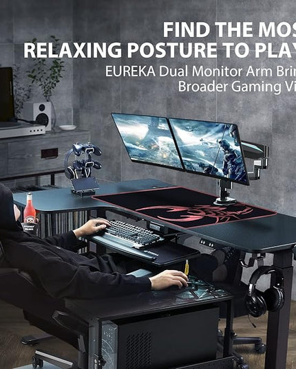 EUREKA ERGONOMIC Dual Monitor Stand, Fully Adjustable Gas Spring Double Monitor Arms for PC Computer Screen 13 to 32 inch up to 17.6 LBS W VESA 75x75mm,100x100mm C Clamp Grommet Base, Black