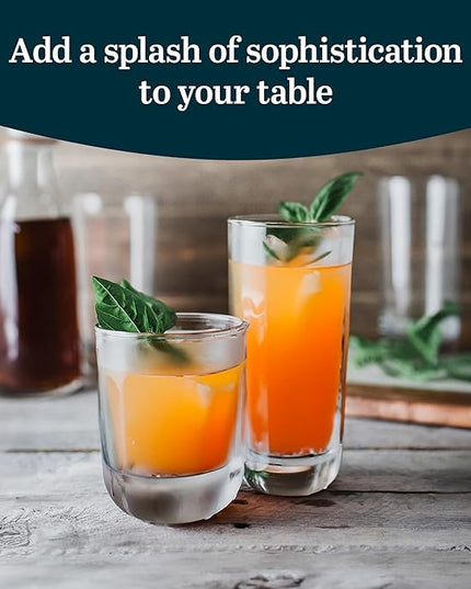 Libbey Drinking Glasses Polaris Tumbler and Rocks Set of 16, Clear, Sturdy Drinkware Glasses Set, Kitchen Glassware for Cocktails, Soda, and More