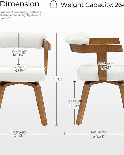 Fat Ant Office Chair No Wheels - Mid Century Modern Desk Chair, Fabric Upholstered Accent Arm Chair with Walnut Legs for Small Spaces Home Office Living Room Bedroom Study, Off White