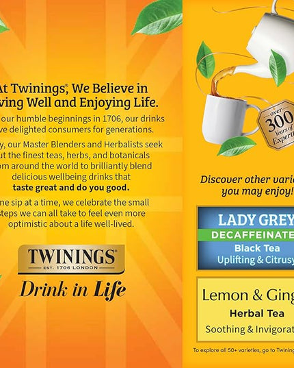 Twinings Decaffeinated Earl Grey Black Tea Individually Wrapped Bags, 100 Count (Pack of 1), Flavoured with Citrus and Bergamot, Enjoy Hot or Iced, 100 Teabags