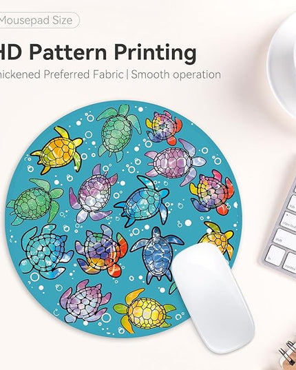 Sea Turtles Round Mouse Pad,Funny Small Mouse Pad with Non-Slip Rubber Base,Mouse Mat,Home Office Decor Desk Accessories,8.7inch Round Mouse Pad 2