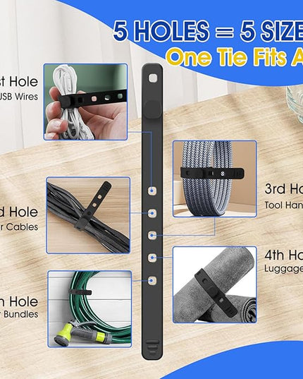 AROIC 30Pcs Reusable Silicone Cable Ties, 3-Size Adjustable Cord Organizer Set for Home Office & Travel Essentials - Under Desk Cable Management, Wire Organizer for Computer, Kitchen, Data Cords