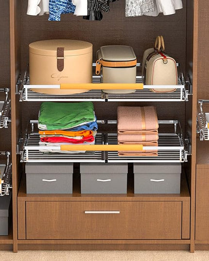 KIKIBRO Pull Out Drawer Cabinet Organizer, Expandable Slide Out Storage Shelves - Heavy Duty, Durable and Smooth Slide-Out, 16.3"~26.3" Wide x 17.3" Deep, 1 Pack