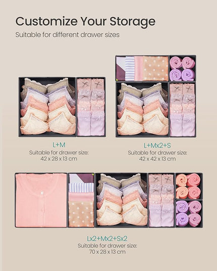 SONGMICS Drawer Organizer, Dresser Drawer Organizers, Set of 12, Foldable Fabric Storage Bins for Socks, Underwear, Bras, Ties, Scarves, Slate Gray URDZ006G03