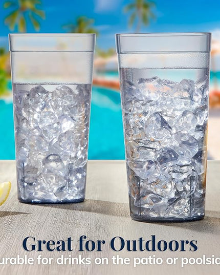 US Acrylic Cafe Plastic Reusable Tumblers (Set of 16) 20-ounce Water Cups in Grey | Value Set of Restaurant Style Drinking Glasses, Stackable, BPA-free, Made in the USA | Top-rack Dishwasher Safe